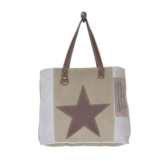COPY - Myra Bag Handmade Edgy Tote Bag Upcycled Canvas & Cowhide Leather - Picture 5 of 9